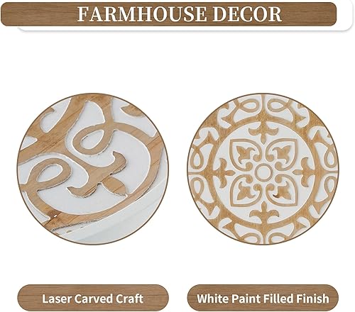 Miniatura 4 de Hanobe Bandeja decorativa para mesa de café bandejas redondas de madera para decoración del hogar, estilo bohemio, centro de mesa rústico de granja