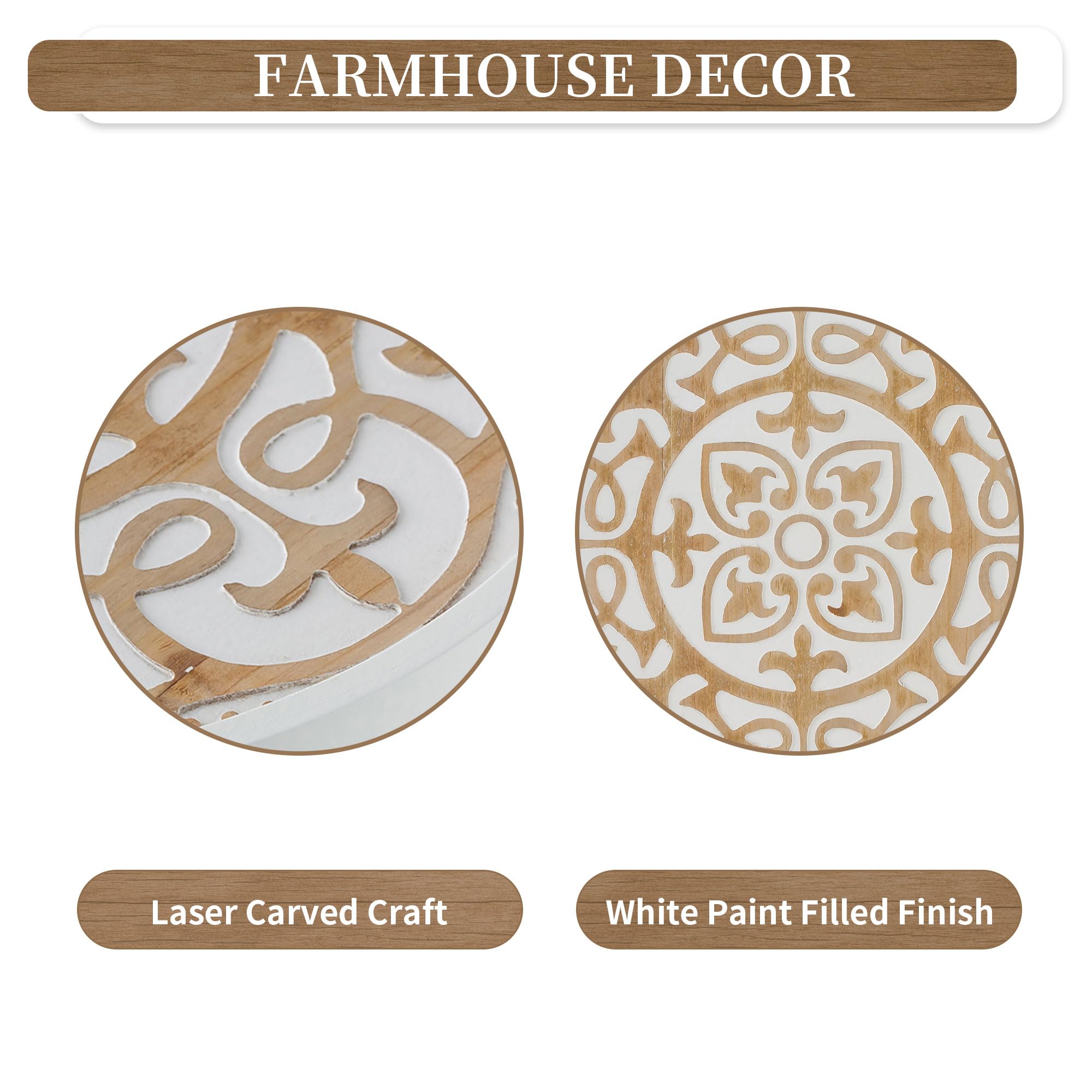 Plateau Décoratif Rond En Bois 30 Cm - Style Shabby Chic Blanc | Pour Table Basse, Déco Salon, Cuisine