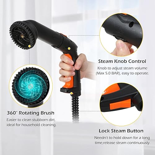 Miniatura 8 de Dyna-Living Limpiador de vapor portátil de pantalla táctil inteligente de 1800 W y limpiador de vapor multiusos de 1800 W con rueda, con tanque de