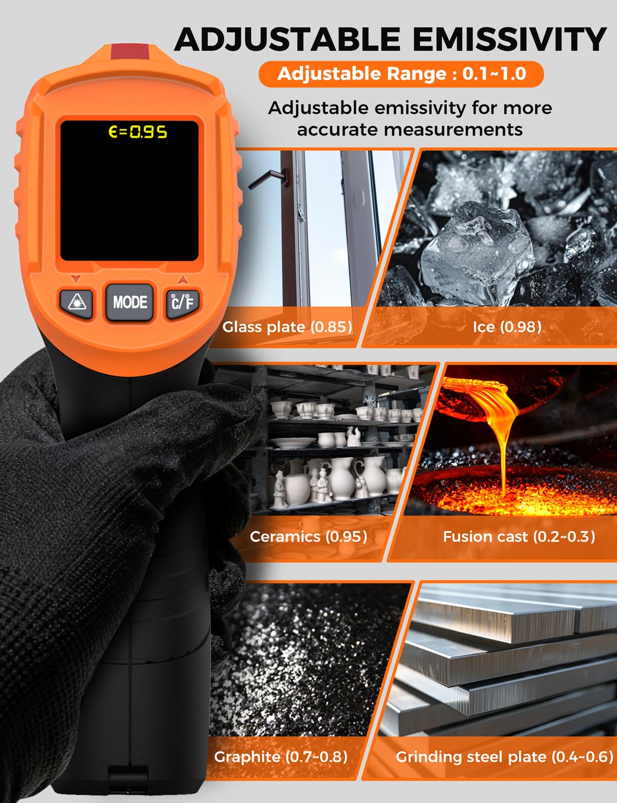 IM06MAX Digitales Infrarot Thermometer Laser -50°C bis 800°C mit K-Typ-Sonde, IR Pyrometer Temperaturmessgerät mit Taupunkterkennung für Industrie, HVAC, Kochen & Kfz-Reparatur