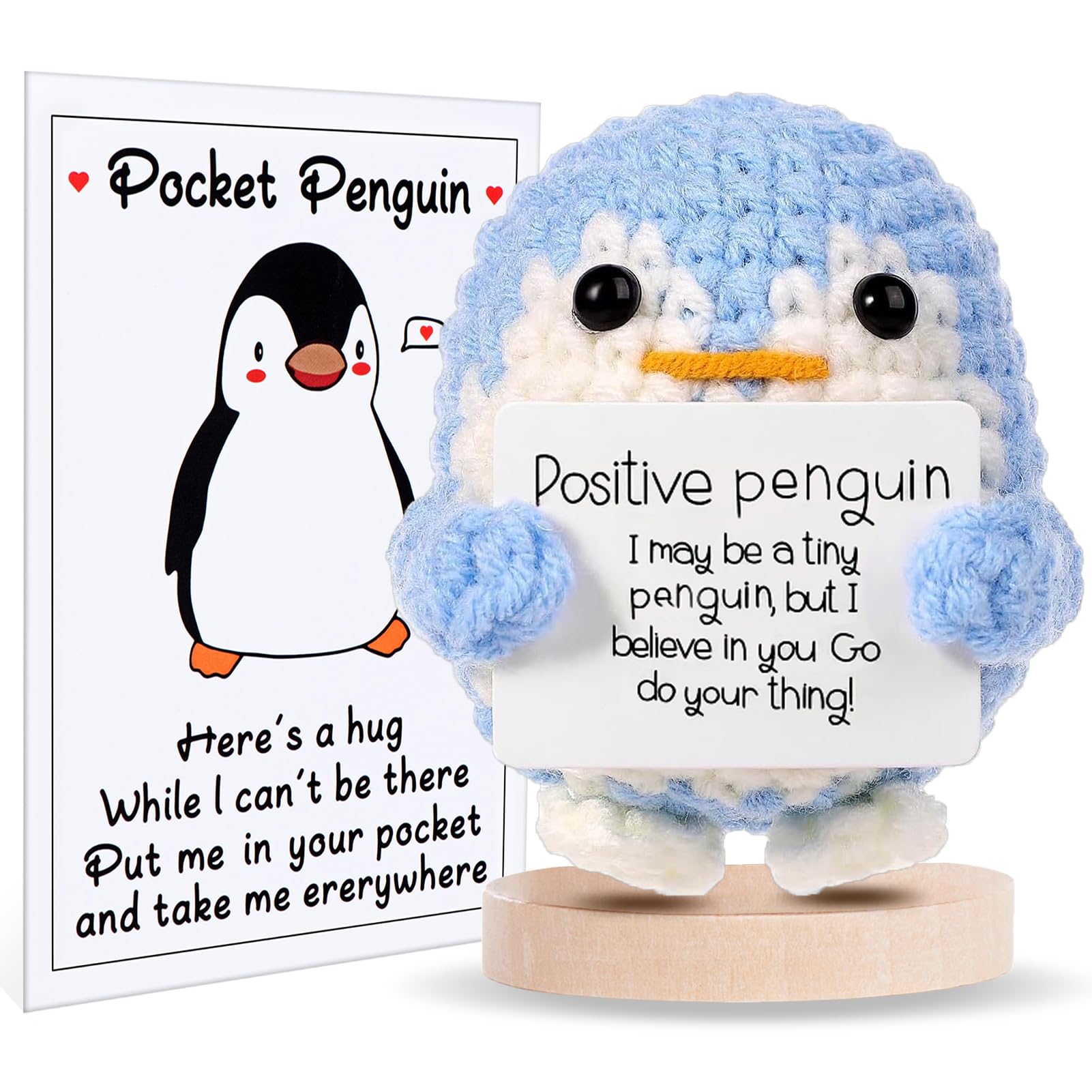 Pocket Hug Positiver Pinguin – Gestrickter Engel-Pinguin Mit Flügeln & Glückskarte (Handmade, Für Deko & Geschenk)