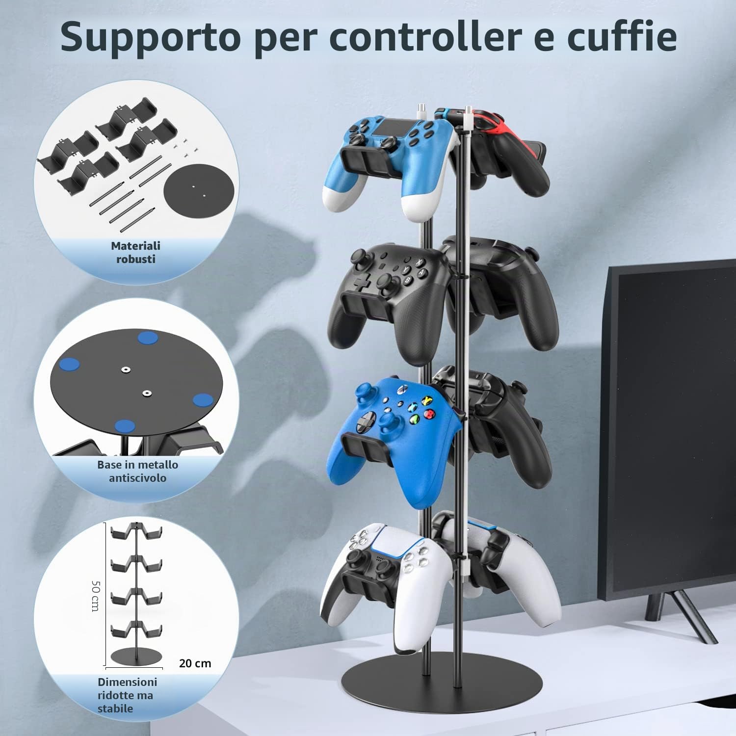 Kytok Supporto per Controller, Supporto Cuffie Gaming a 4 Livelli, Universale Staffe Controller PS5/PS4/Xbox/Nintendo Switch, Support Cuffie da Scrivania per 8 Controllore