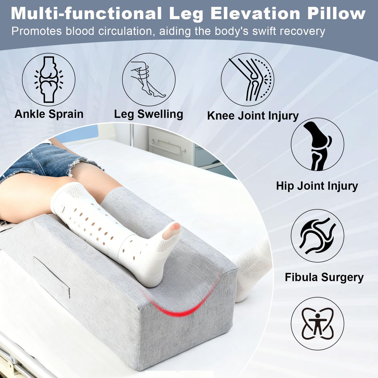 Almohada de elevación de piernas, soporte en forma de U para cama, material de lino y algodón, funda extraíble lavable, ideal para circulación y recuperación de lesiones