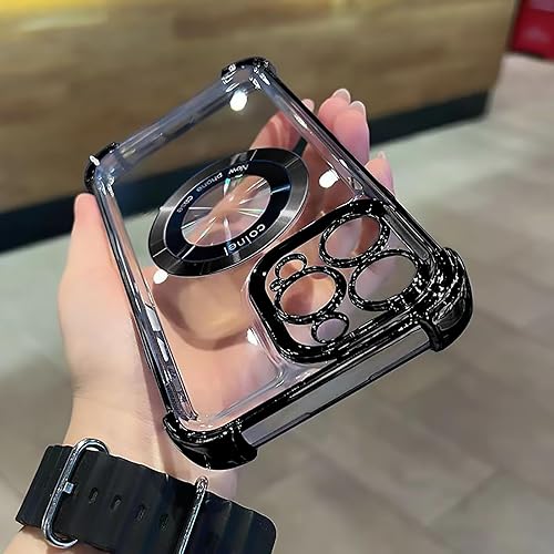 Miniatura 5 de Funda magnética transparente para iPhone 14 Pro, lujo brillante en las cuatro esquinas, protección de grado militar a prueba de golpes con protector