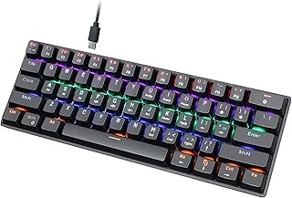 Snpurdiri 60 Percent Mechanical Gaming Keyboard, Blue Switch Anti-Ghosting 61 Key LED Rainbow Backlit Keyboard, Mini Portable Quick Response Keyboard for Laptop PC Gamer, Black