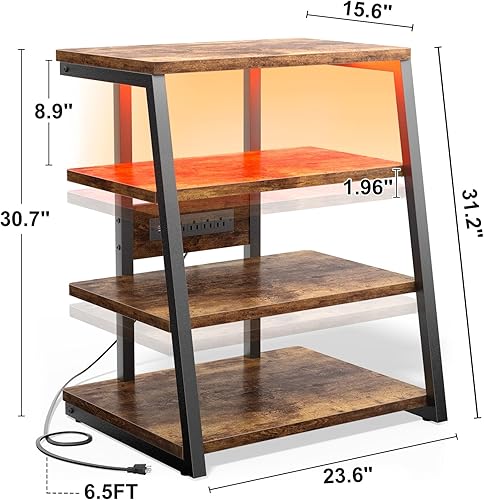 Miniatura 3 de Soporte multimedia AV con tomacorrientes, consola multimedia con luces LED, estantes estéreo y soportes con estantes de almacenamiento, gabinete
