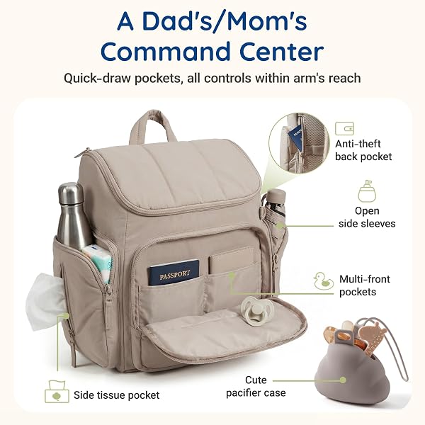 mommore Diaper Bag Backpack, Baby Bag with Waterproof Changing Pad and Stroller Straps for Toddler, Diaper Backpack for Mom Dads with Insulated Pockets & Pacifier Case, Baby Essential, Black - 2