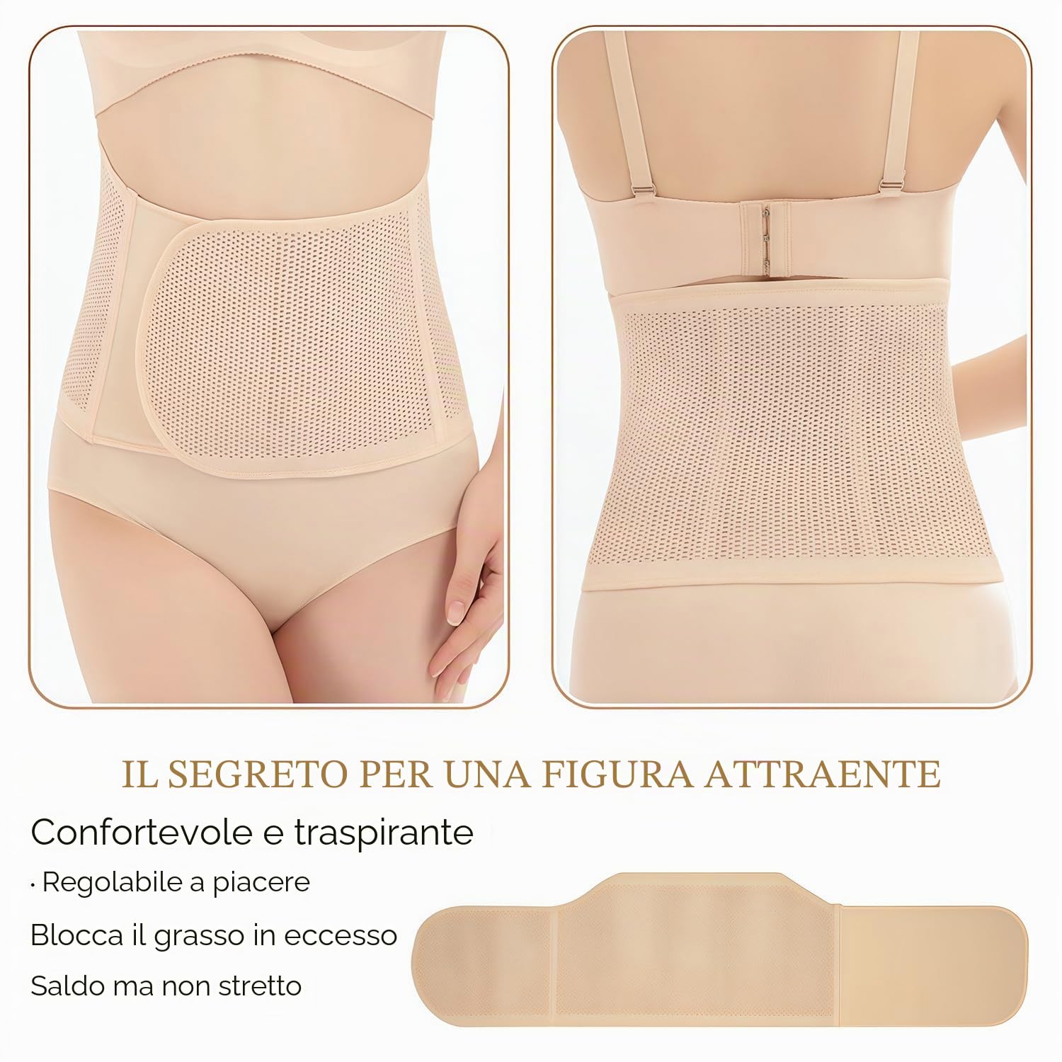 Fascia addominale post gravidanza, supporto regolabile dopo la nascita, traspirante, elastica (Beige)