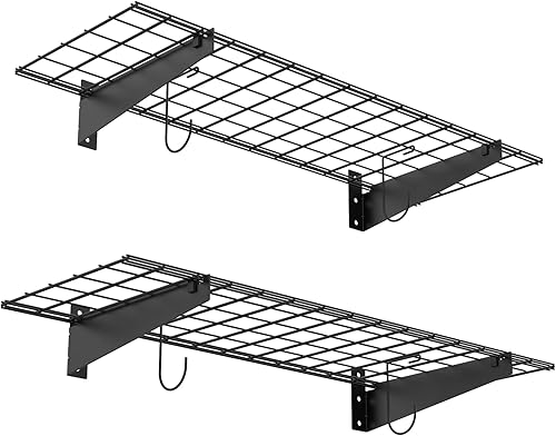 TORACK Paquete de 2 estantes de pared de garaje, estantes de alambre montados en la pared de 15 x 45 pulgadas para estanterías de pared resistentes