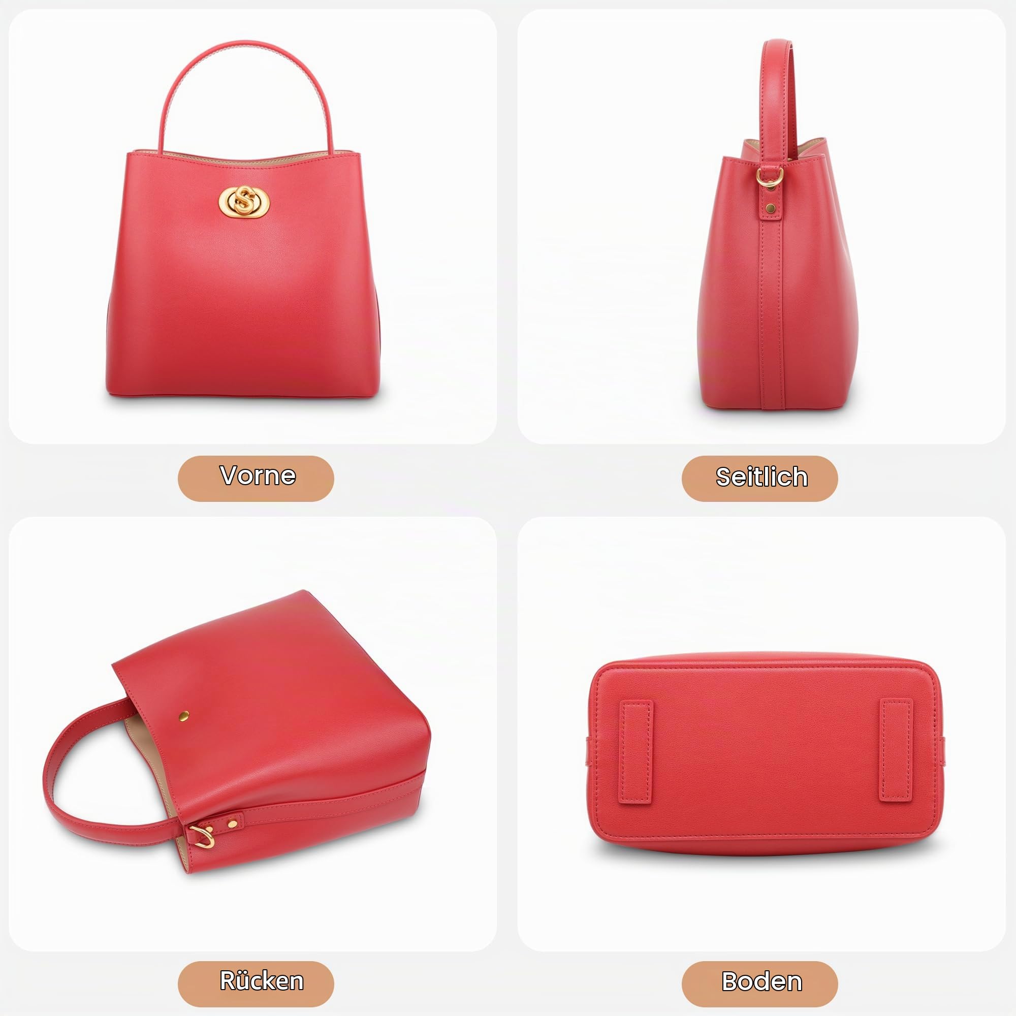 SADI Echtes Leder Handtasche Damen,Umhängetasche Damen, Modische Beuteltasche Handtasche mit Abnehmbares Riemen