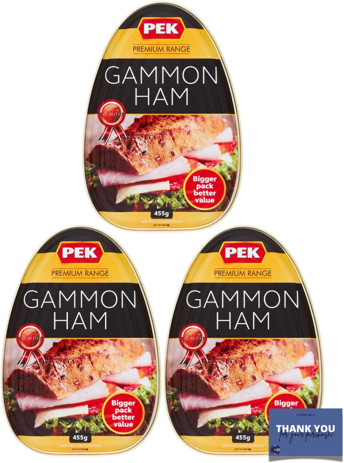 PEK Premium Range Gammon Ham 455g (3 Packs) - Deliciously Tender, Ready to Eat Ham for Sandwiches & Meals