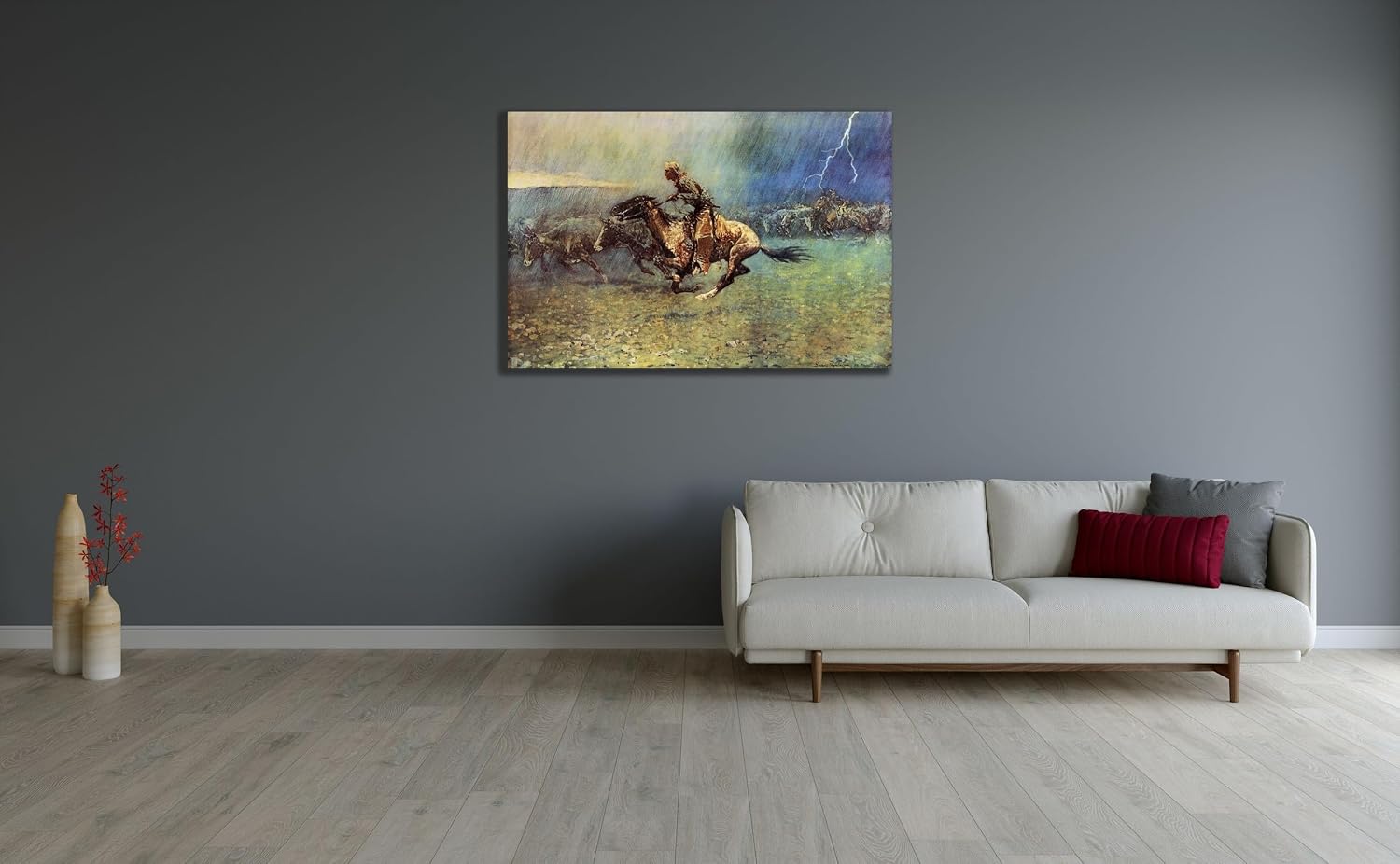 ArtDirect The Stampede 48x32 Huge Black Ornate Wood Framed Canvas Giclee Art by Remington, Frederic