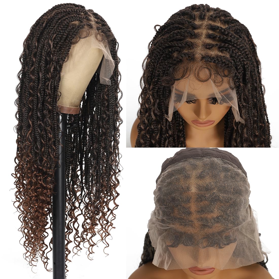Kintama 28 Inch Half Lace Front Braided Wigs for Black Women Knotless Braids Wigs Bohemian Boho Braids Goddess Box Braided Wig with Baby Hair (T30, 28