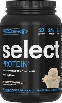 PEScience Select Protein Powder, Gourmet Vanilla, 27 Servings | Whey and Casein Blend, Gluten Free, Low Carb, Low Calorie, Keto Friendly, Lean Protein