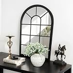 HQiJun Black Arched Window Mirror, Farmhouse Decorative Wall Mirrors for Living Room, Bedroom, Entryway, Bathroom Vanity, Fireplace Mantel, Window Pane Mirror Wall Decor (Black, 31.5 x 20 x1)