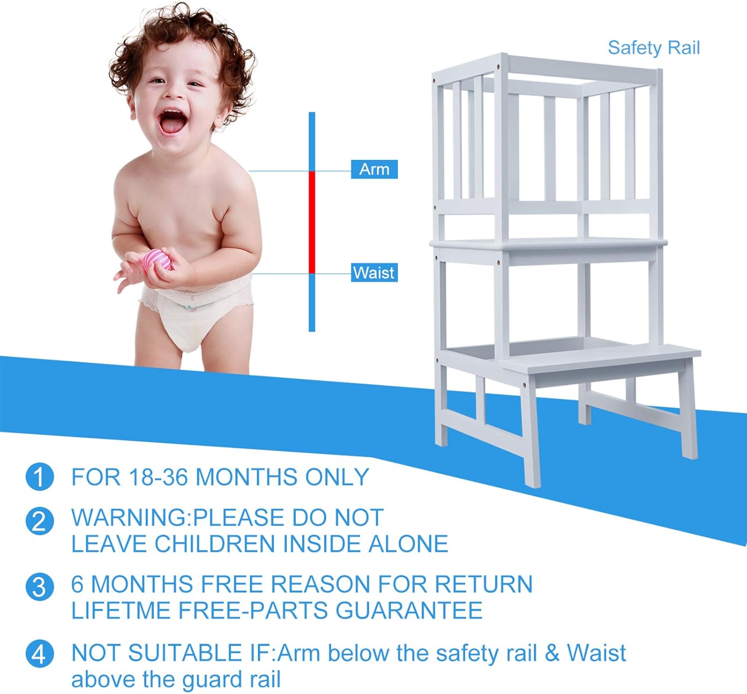 WORTHYEAH Kids Step Stool with Safety Rail, Bamboo Toddler Kitchen Step Stool, Step Tower for Toddlers, Kitchen Helper Stool for Kids, Mother’s Help Stool : Everything Else