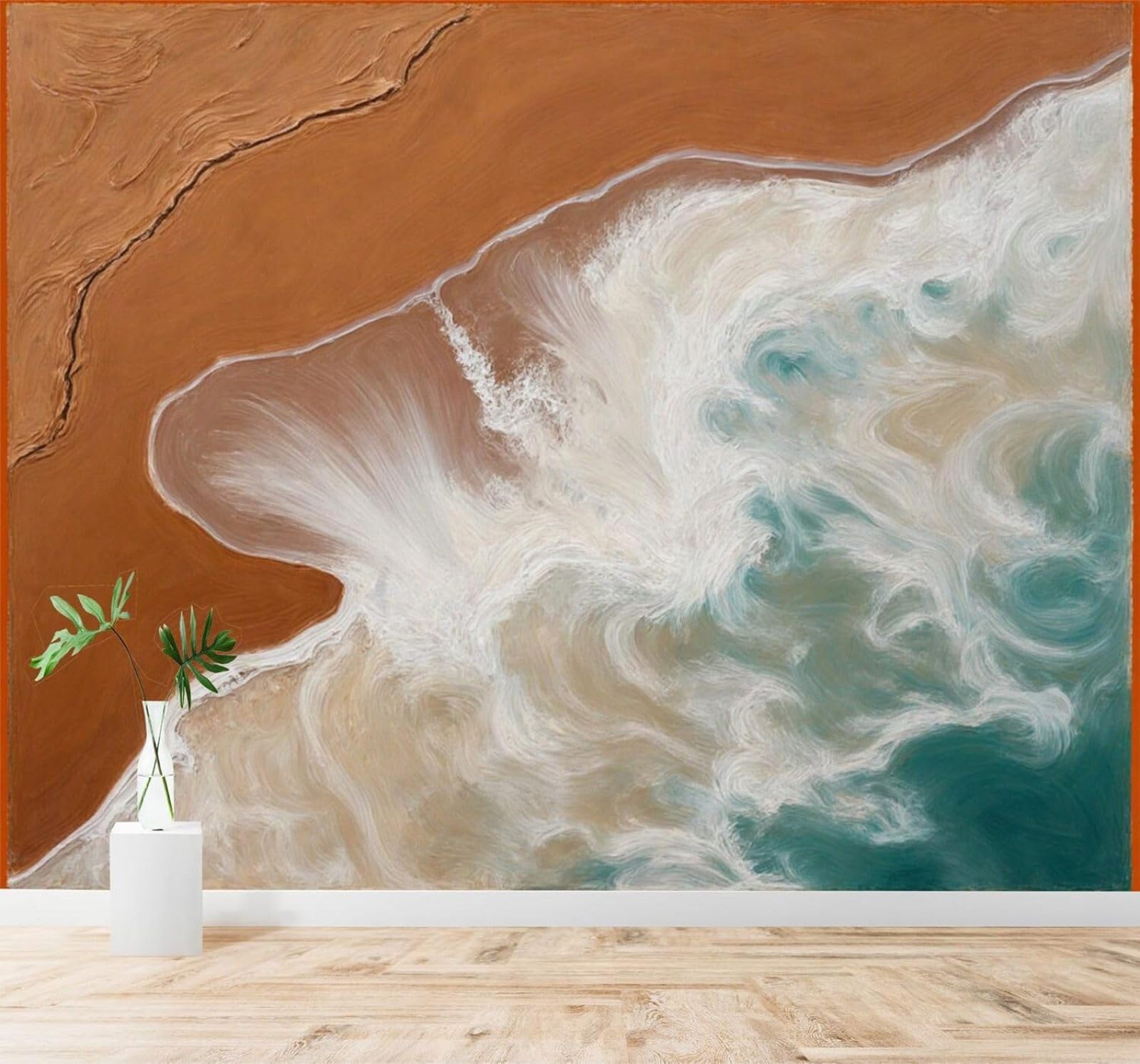 Tzxztt Abstract Waves Beach Foam Art Modern 3D Wallpaper Premium Textured Silk Neutral Tones Material Ideal for Living Room Bedroom-400cm×280cm