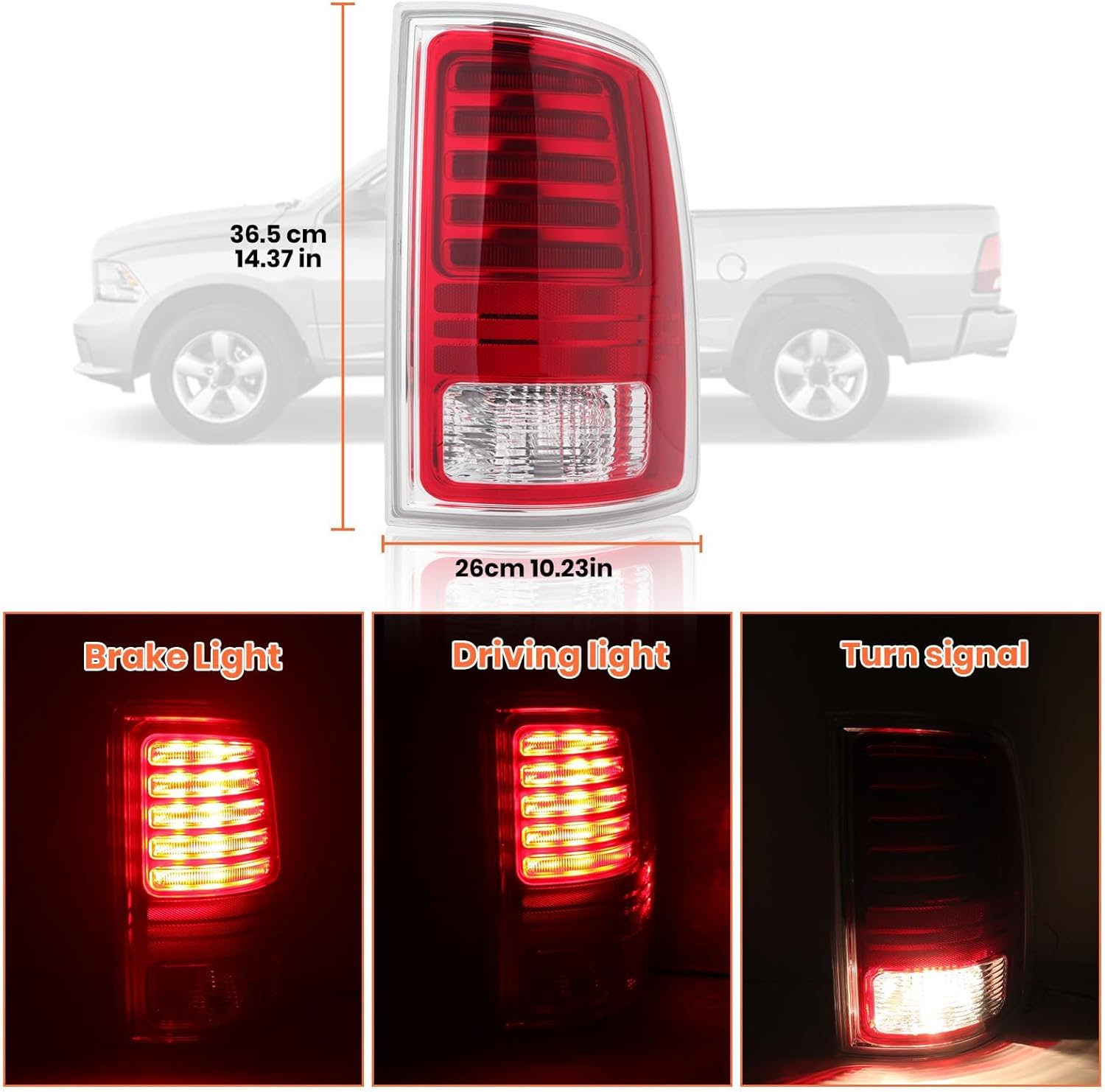 Ram LED Tail Light Assembly Compatible with 2013 2014 2015 2016 2017 2018 Dodge Ram 1500 2500 3500 Right Passenger Side Led Taillights With Bulb Replaces 68093078AB, 68093078AC, CH2801203