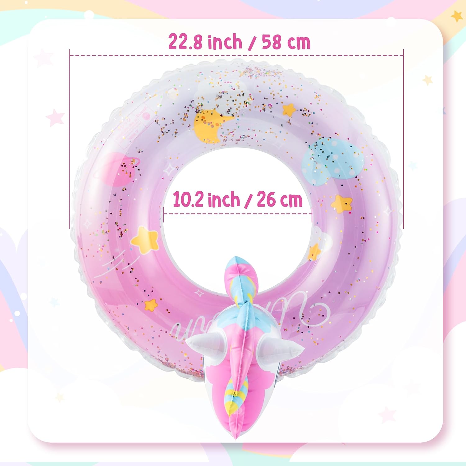 Zainpe Duck Inflatable Pool Float & Colorful Unicorn Inflation Swimming Ring with Glitters, Summer Outdoor Water Lounge Inflatable Raft Tube Fun Beach Floaties Vinyl Swim Floaty Pool Toy for Girl Boy image 5