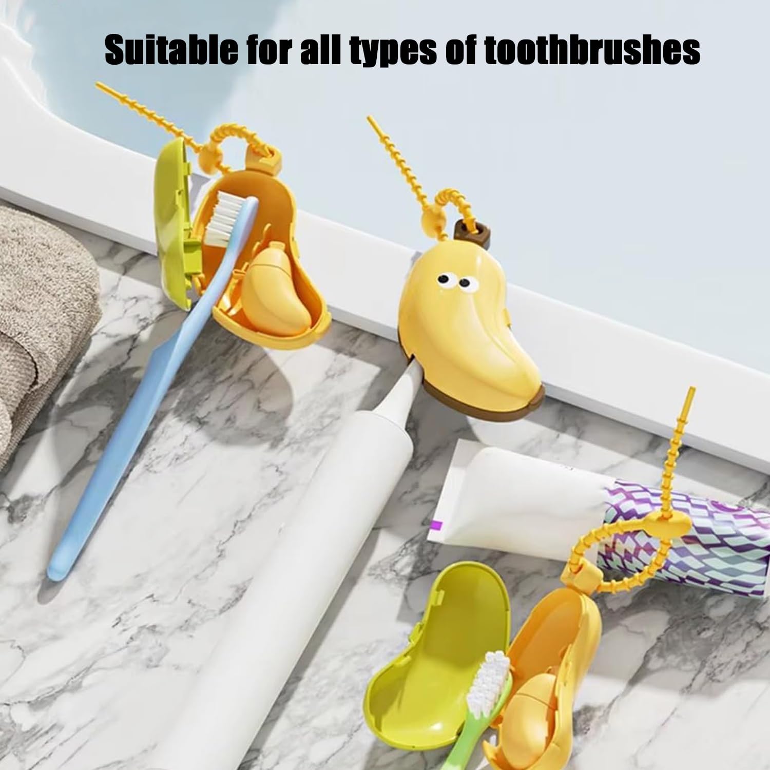 Lot de 6 étuis à brosse à dents à la banane, couvercle de brosse à dents amusant en forme de banane avec distributeur de dentifrice, pour voyage, école, camping et utilisation à la maison (vert)