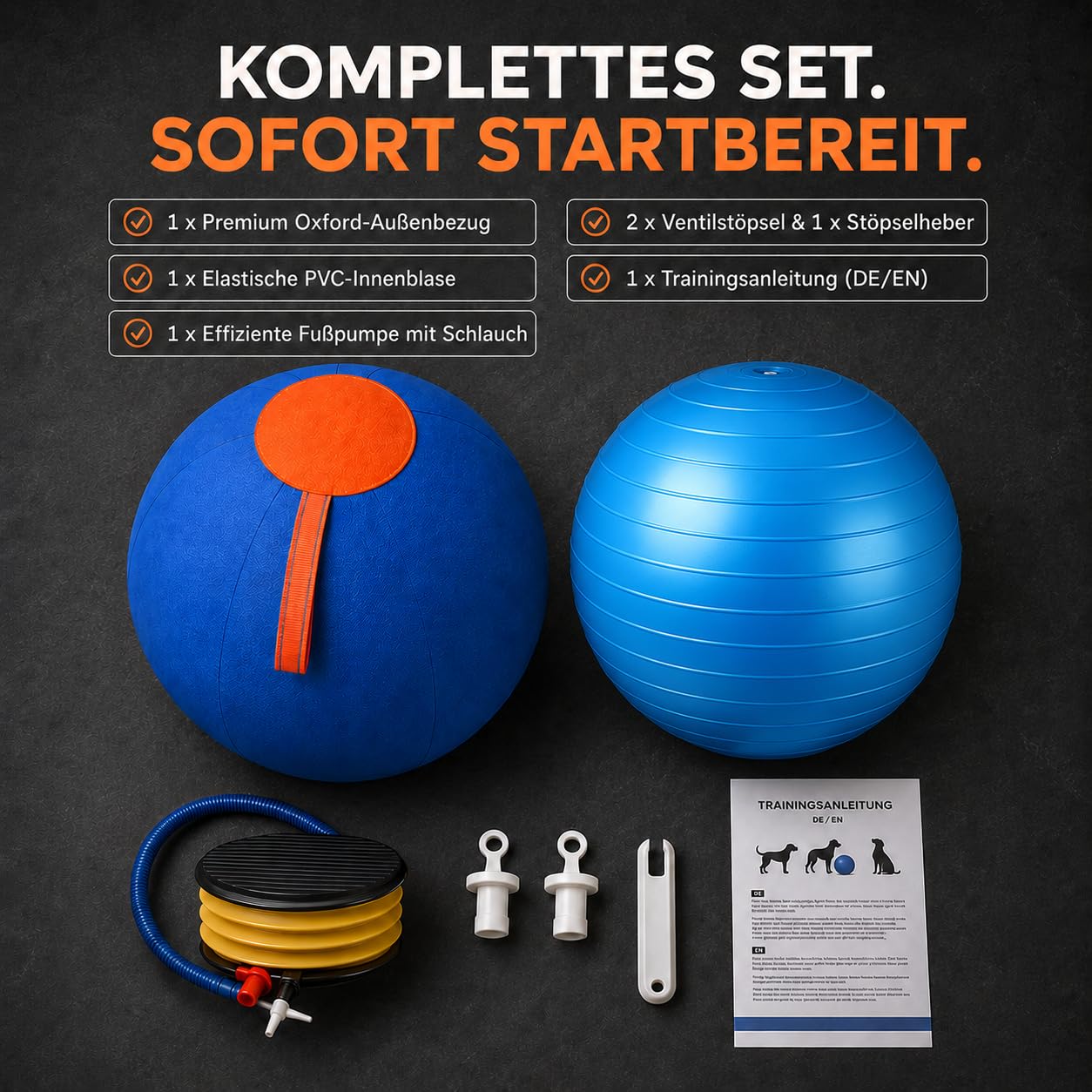 Herding Ball für Hunde Bissfest - Hütespielball Hundespielzeug Groß für Hütehunde, Schäferhunde & Aussies - Robuster Hundeball mit Stoffbezug & Tragegriff, Geeignet für Garten & Pool (C,55 cm)