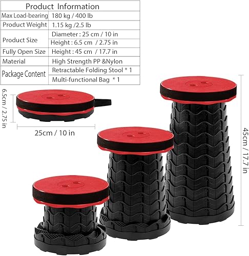 Miniatura 6 de Taburete plegable portátil con almohadilla para mochila asiento telescópico plegable retráctil para adultos ligero y resistente con capacidad de