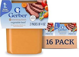 Gerber 2nd Foods, Vegetable and Beef - Alimentos para bebés con puré de verduras y carne, 8 onzas, Paquete de 8