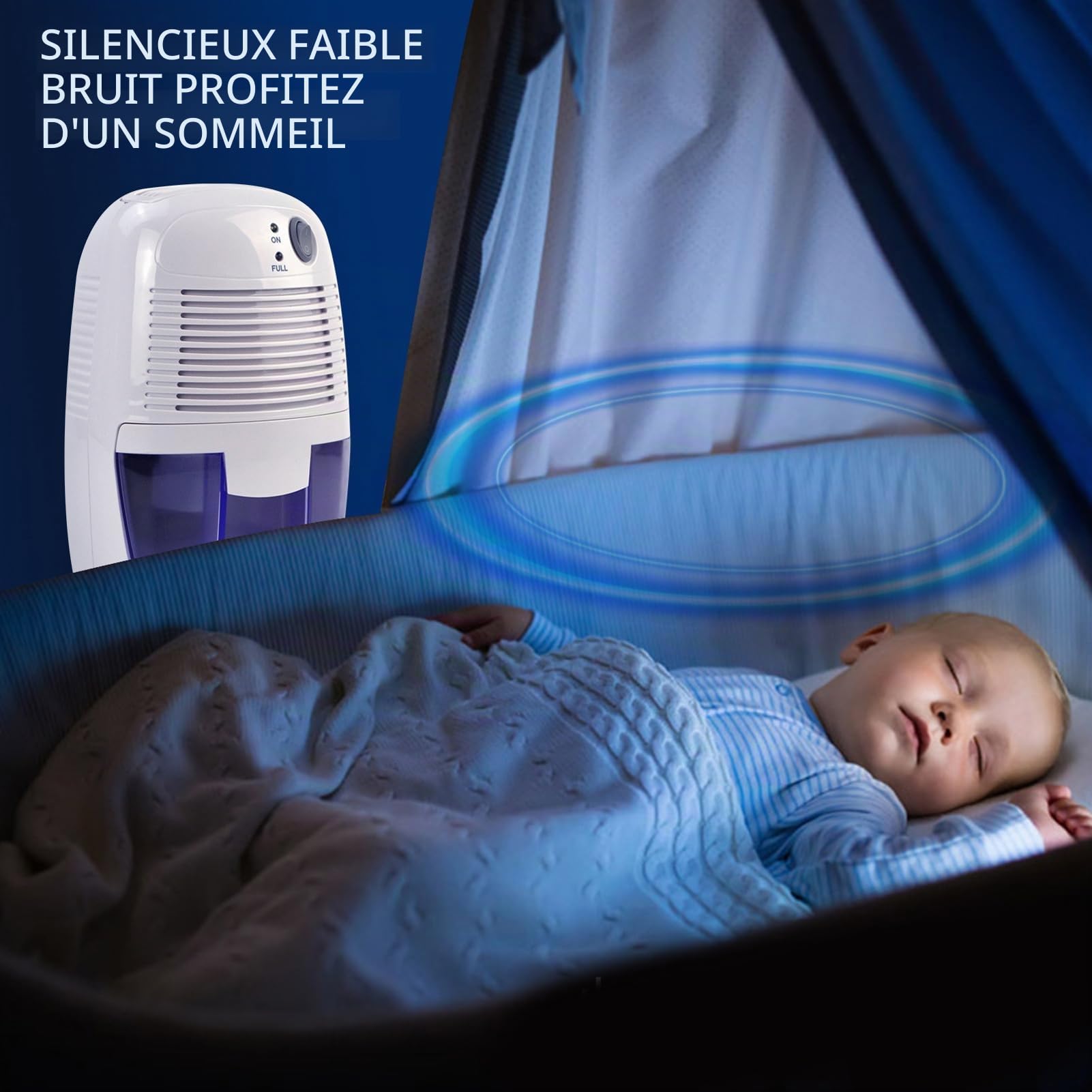 Déshumidificateur Mini USB, Contrôle Intelligent Arrêt Automatique, Silencieux pour Chambre Bureau, Réservoir 500 ml, Idéal Maison Camping Car Salle de Bain Armoire