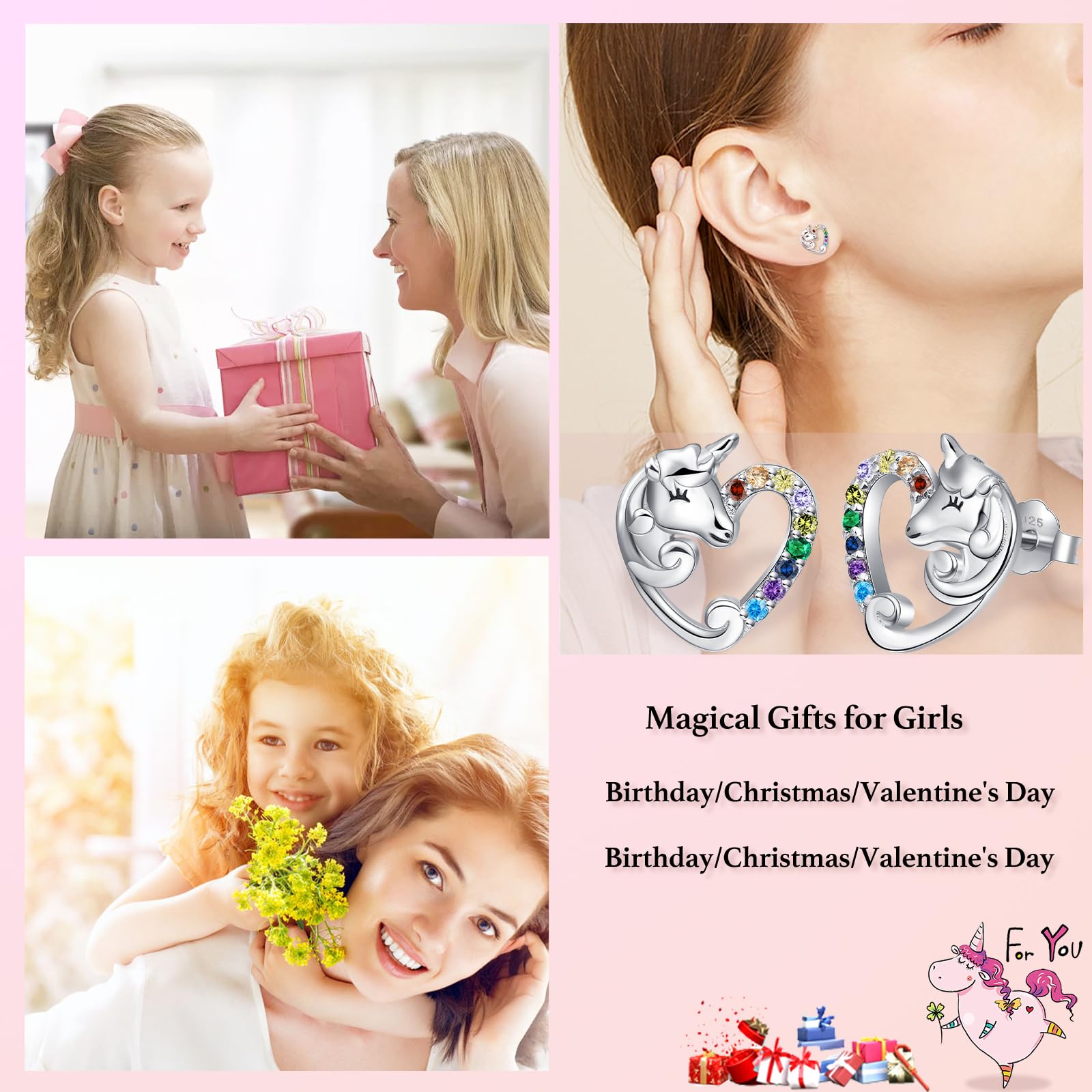Qings Orecchini Bambina Argento 925 Orecchini Anallergici, Animali Gioielli Unicorno Pesce Orecchini Donna Argento Sterling 925 Regalo di Compleanno per Ragazze Figlia