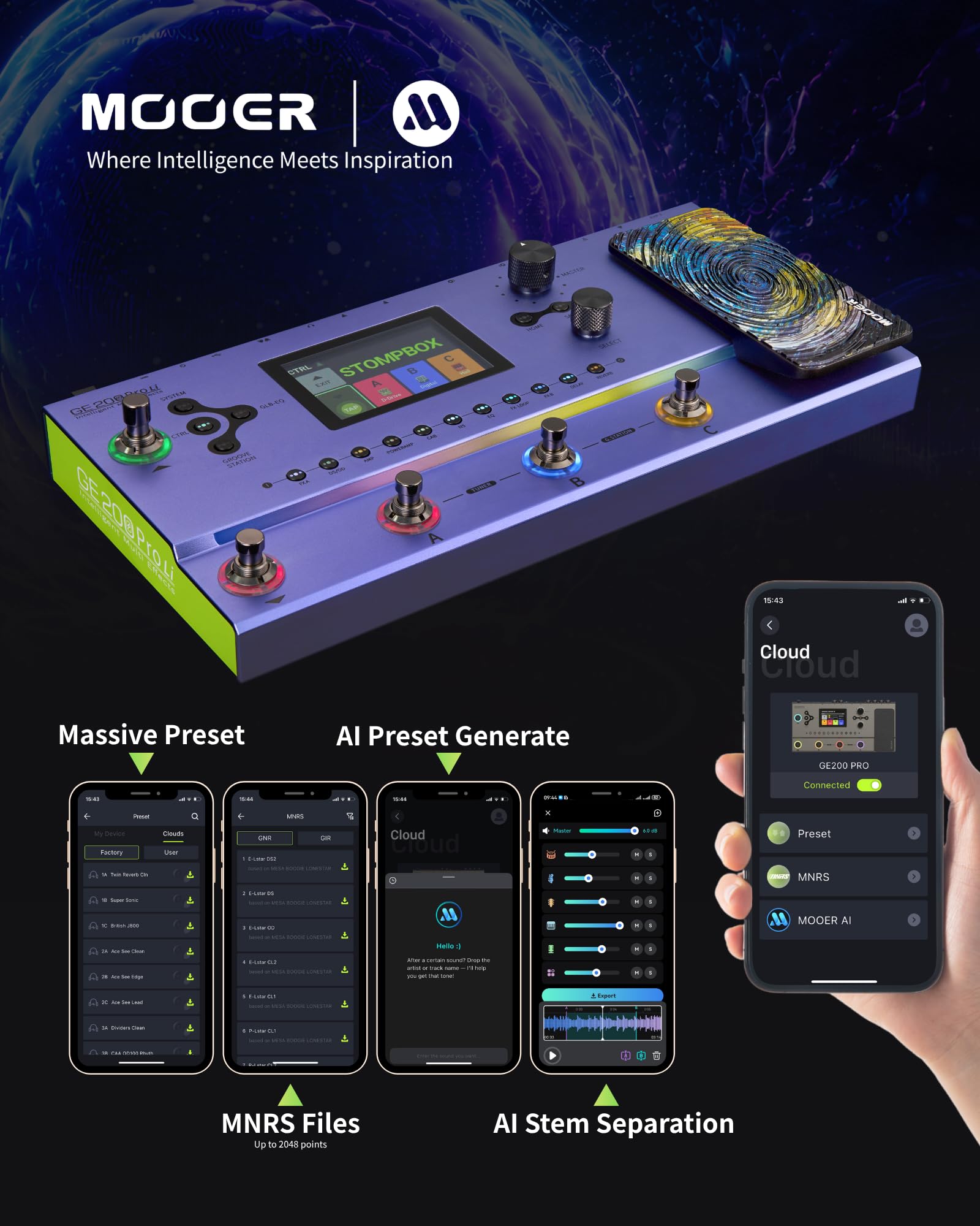MOOER GE200 Pro Li Amp Modelling Guitar Multi Effects Pedal, All