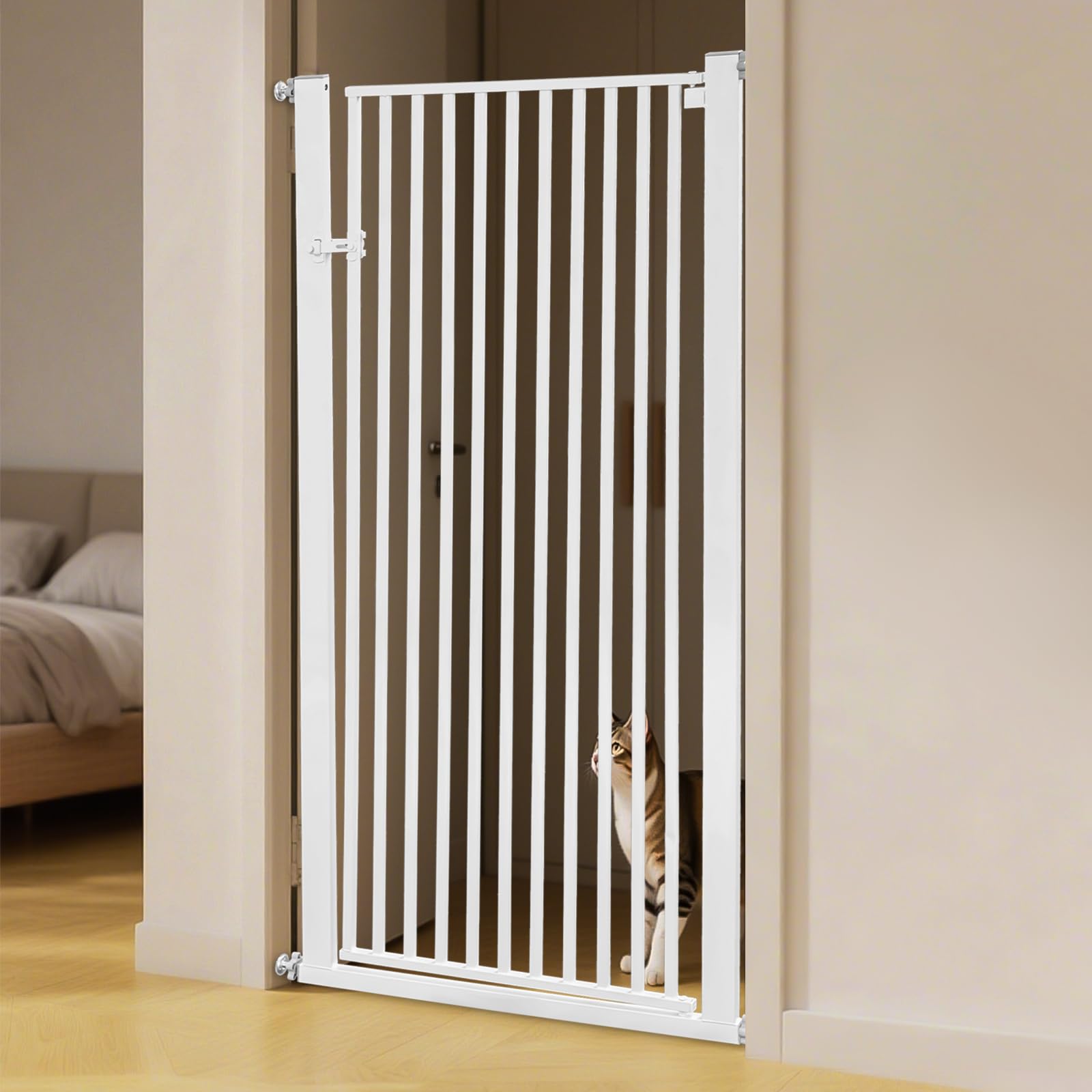 Griglia alta per cani, altezza 150 cm, larghezza 90-97 cm, per camera da letto, corridoi, balconi, bianco