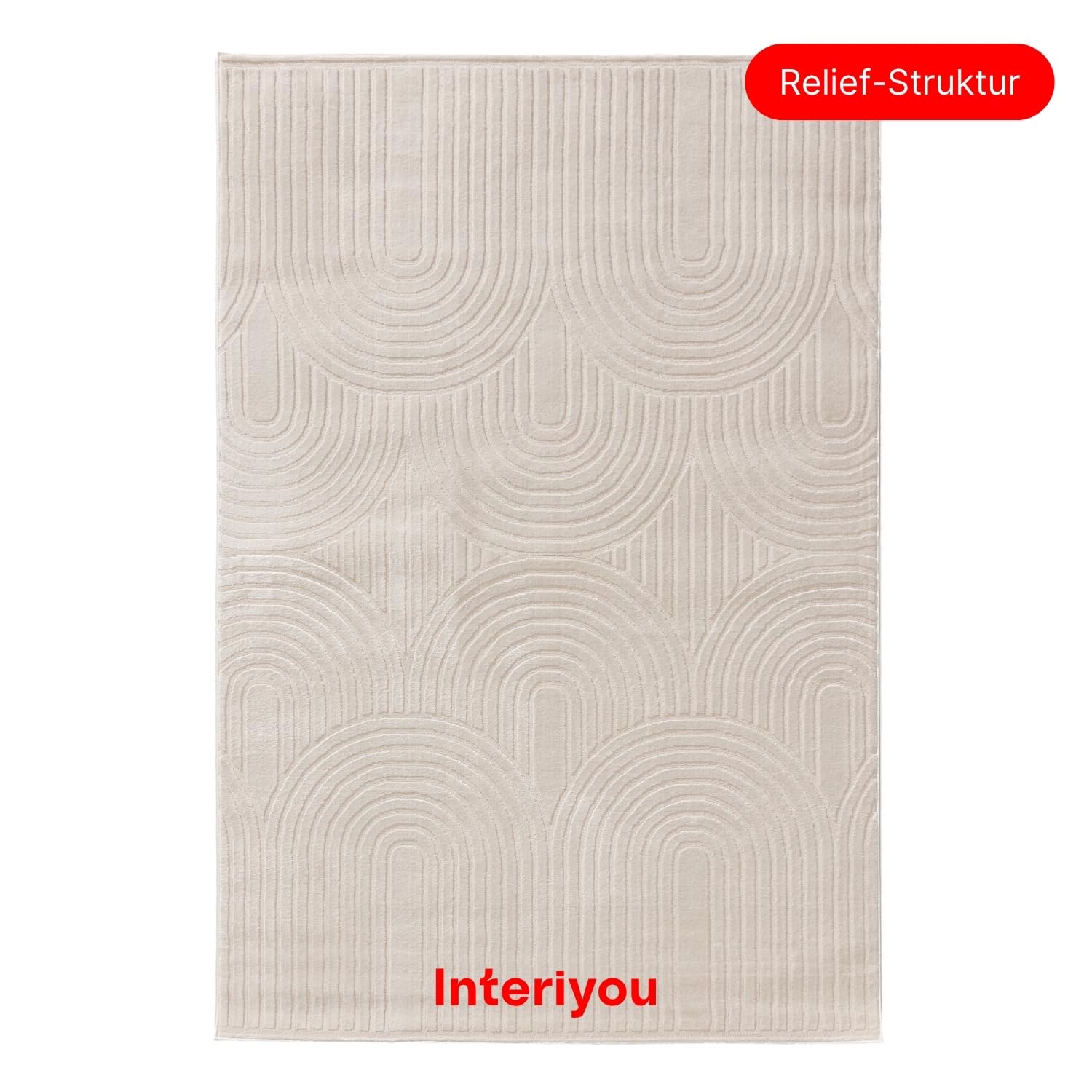 Interiyou Teppich Wohnzimmer Cannes - 240x340 cm Creme - Für Schlafzimmer, Esszimmer, Kinderzimmer - Kurzflorteppich skandinavisches Boho Muster - Hoch-Tief Effekt - Flach mit Geometrischem Muster
