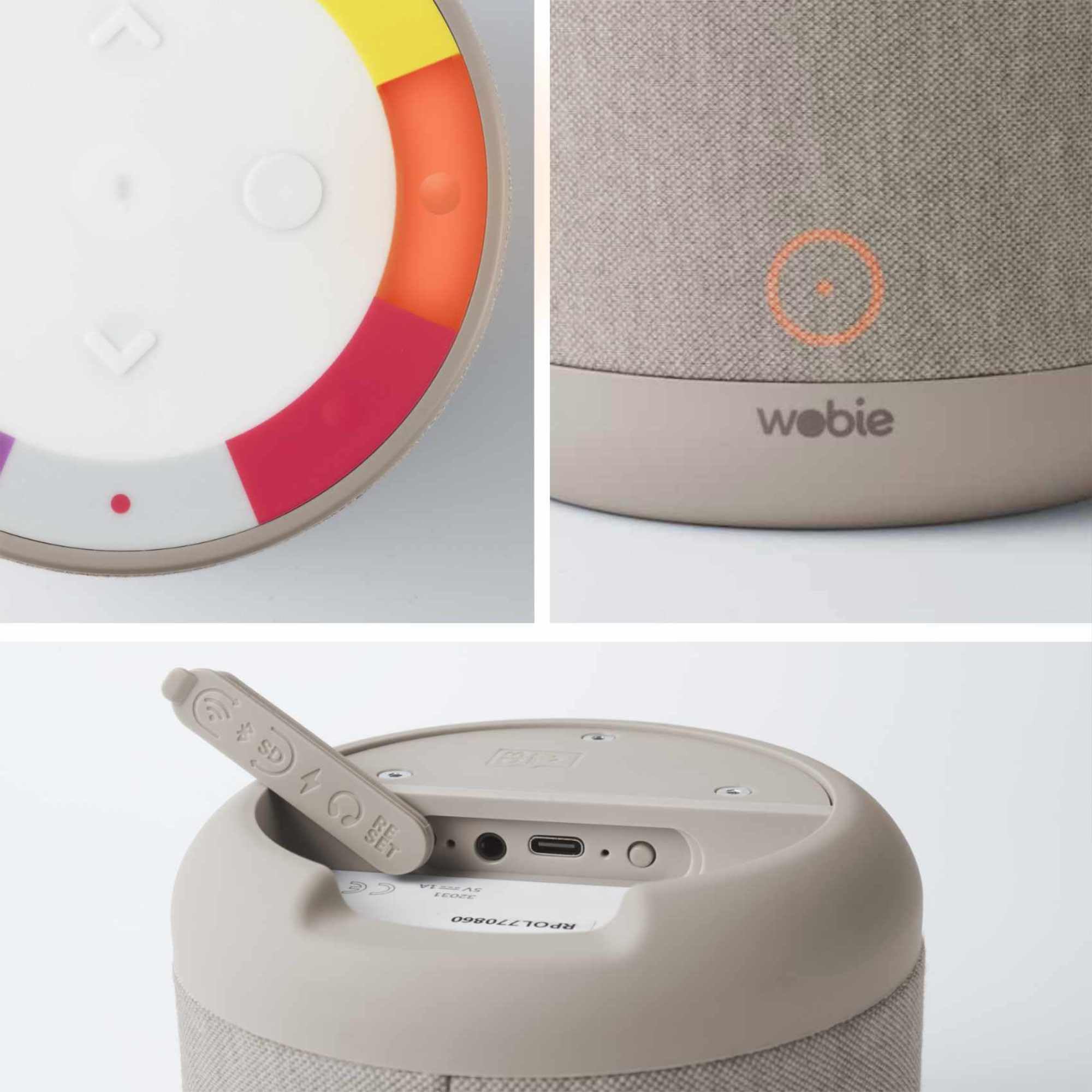 wobie Box Musikbox – Interaktive Hörspielbox & Musikplayer mit Direktzugriff auf Spotify – Bildschirmfreie kabellose Audiobox mit WLAN, Bluetooth & Kopfhöreranschluss – Hörspiele, Musik & Podcasts