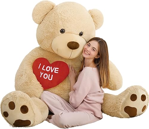 Vista 15 de MaoGoLan Oso de Peluche Gigante de 36" Animal de Peluche - Huellas de Corazón Rojo Oso de Peluche Grande para Regalo de San Valentín, Aniversario