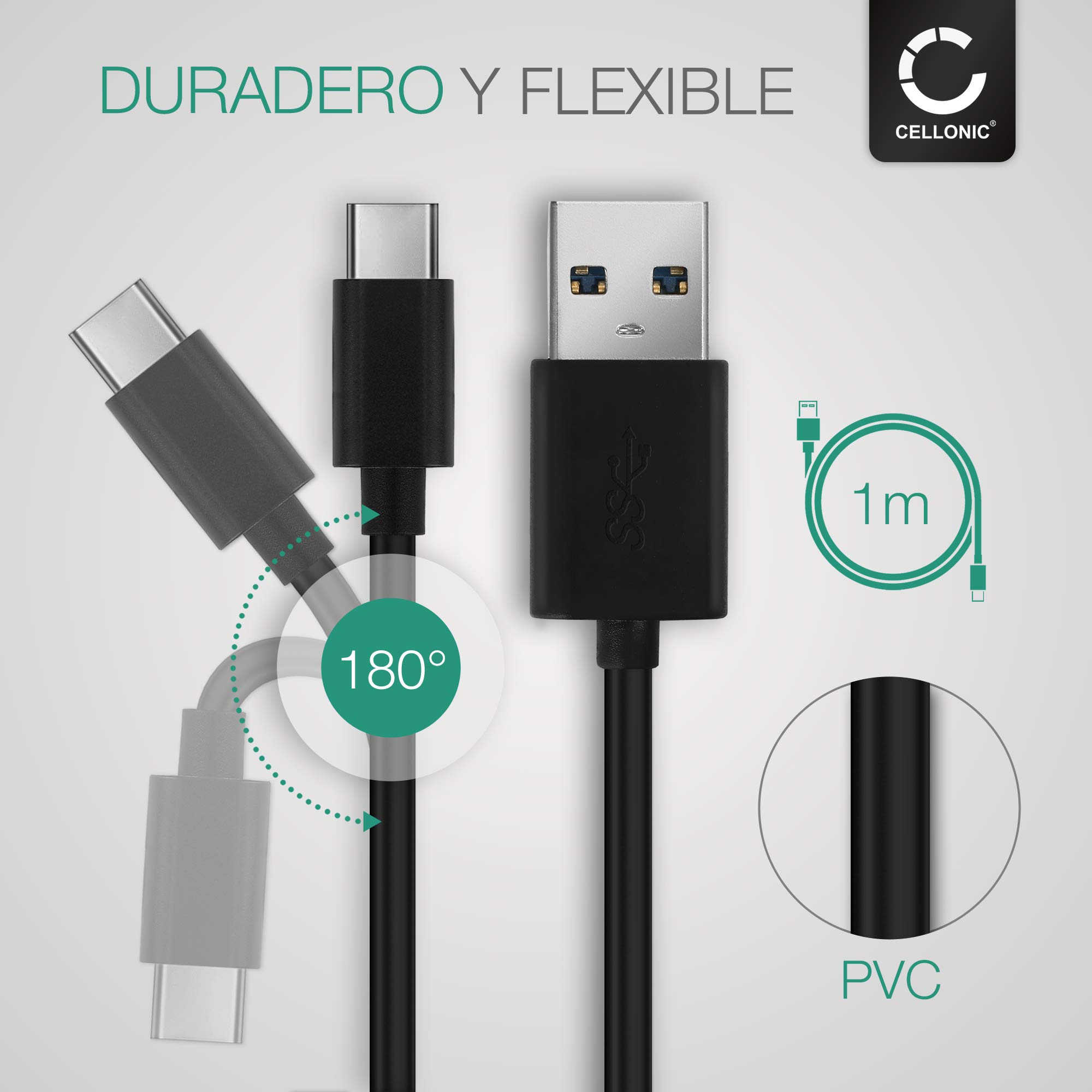 CELLONIC Cable de datos USB PVC 1m para mando/consola compatible con Microsoft Xbox Series X, Series S/One Elite Controller 2 Cable carga USB A Standard USB a USB C Type C 3A