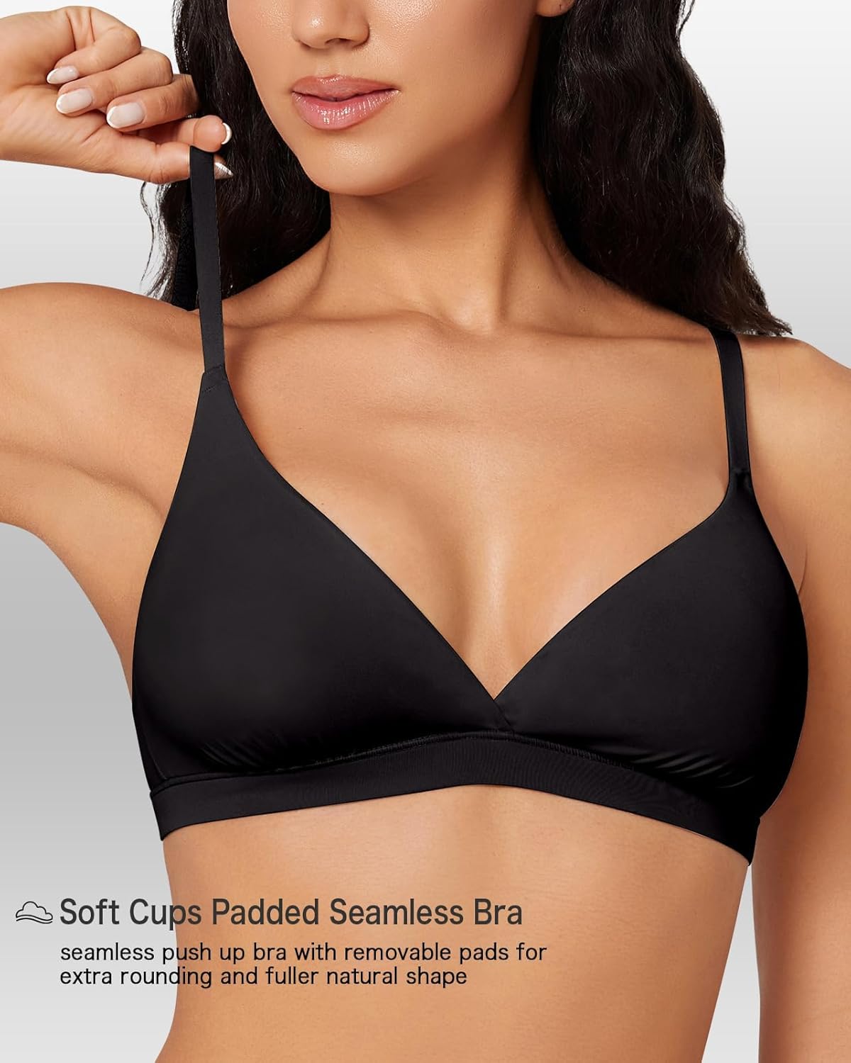 Triangle Bralette for Women Deep V Removable Pads Unlined Bra Comfortable Neck Wireless Seamless Smoothing Bra Top Black - Image 5