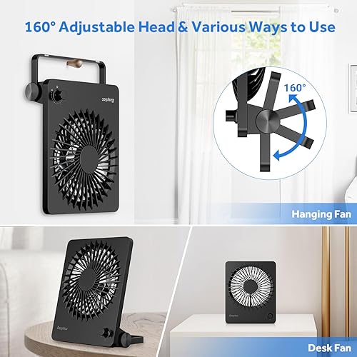 Miniatura 6 de EasyAcc Potente ventilador de escritorio, batería 6000 tiempo máximo de trabajo de 10 a 26 horas, ventilador de viaje personal portátil recargable