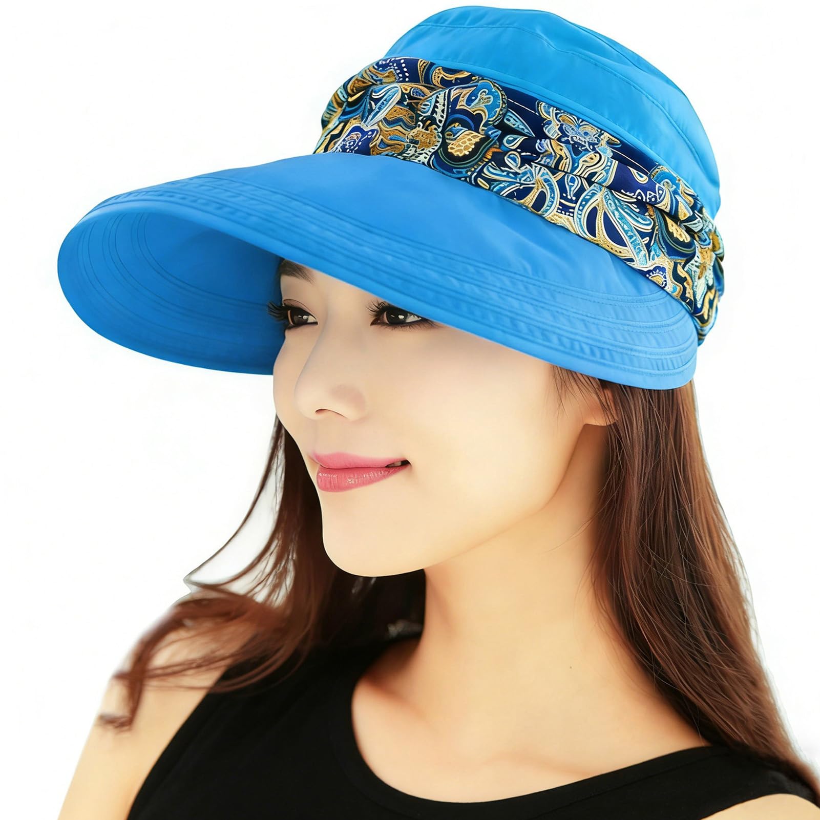 Women 2 in 1 Foldable Sun Hat with Neck Flap Breathable Quick Dry 360°Protection Outdoor Sports Visor Large Brim UV Sun Protection UPF 50+ Beach Fishing Hat