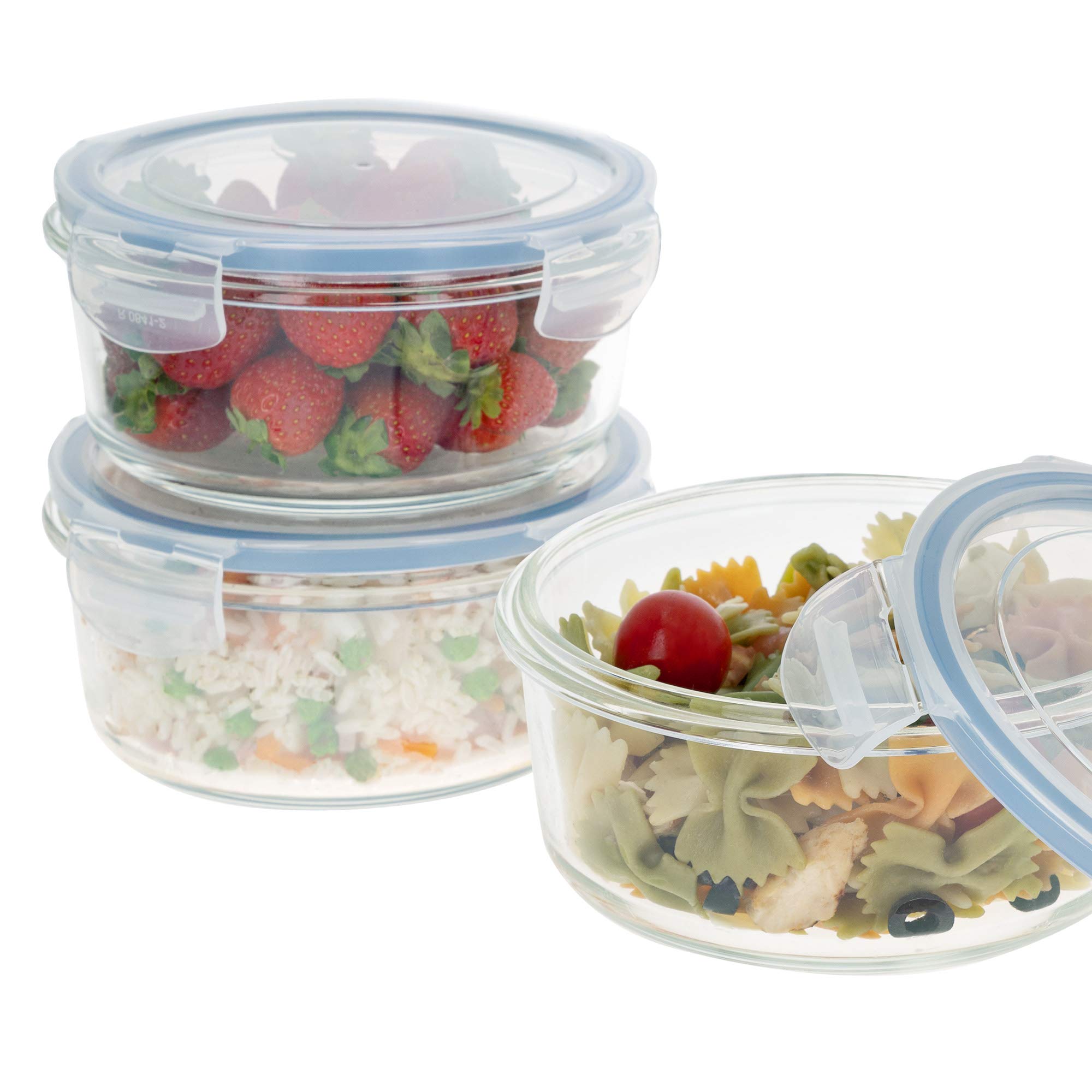 AKTIVE Max Home 8er Pack Luftdichte Glasbehälter 800ml Mikrowellengeeignetes Glas Lebensmittelbehälter mit luftdichtem Verschluss Food Container Runde Form (46)
