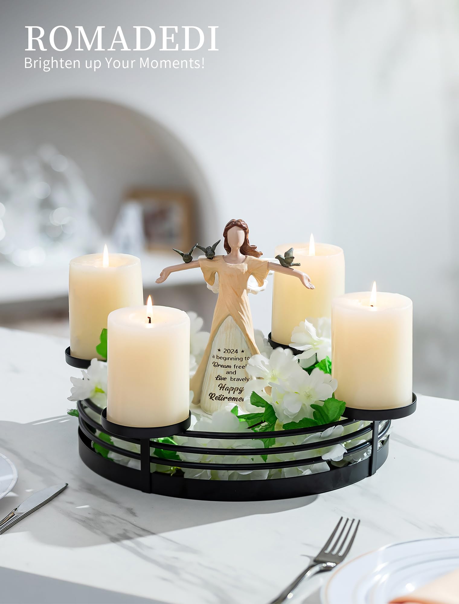 Romadedi Adventskranz Modern Schale Metall: Adventsschale Gestell Rund Matt Schwarz Ø 30cm für 4 Stumpenkerzen Ø 8 cm - Adventsgesteck mit Tablett für Tisch