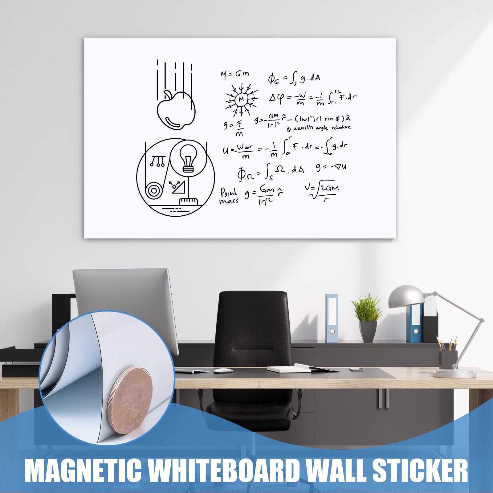 Samoprzylepna tablica suchościeralna, 80 x 40 cm, samoprzylepna, zmywalna tablica magnetyczna, przyjazna dla środowiska folia magnetyczna PET do lodówki, biura, szkoły i domu, w zestawie pisaki i