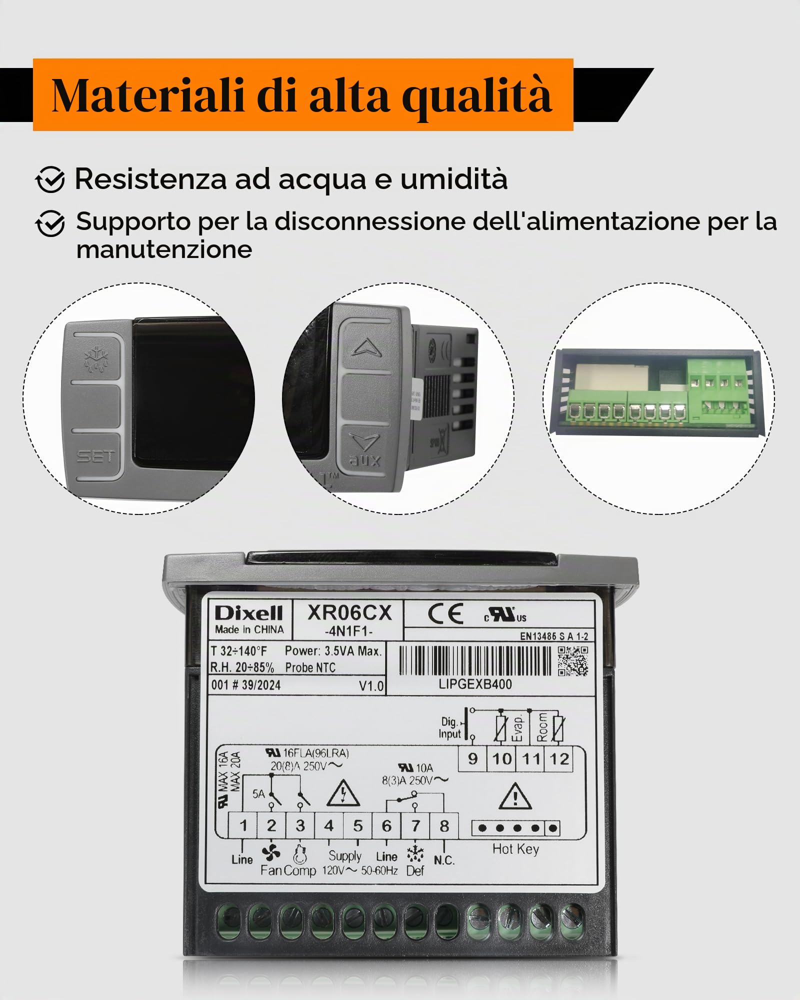 Regolatore di temperatura per Dixell XR06CX-4N1F1, adatto per frigoriferi/congelatore commerciali da 120 V 50-60 Hz, ricambio per regolatore di temperatura Dixell, con sonde sensore di temperatura e
