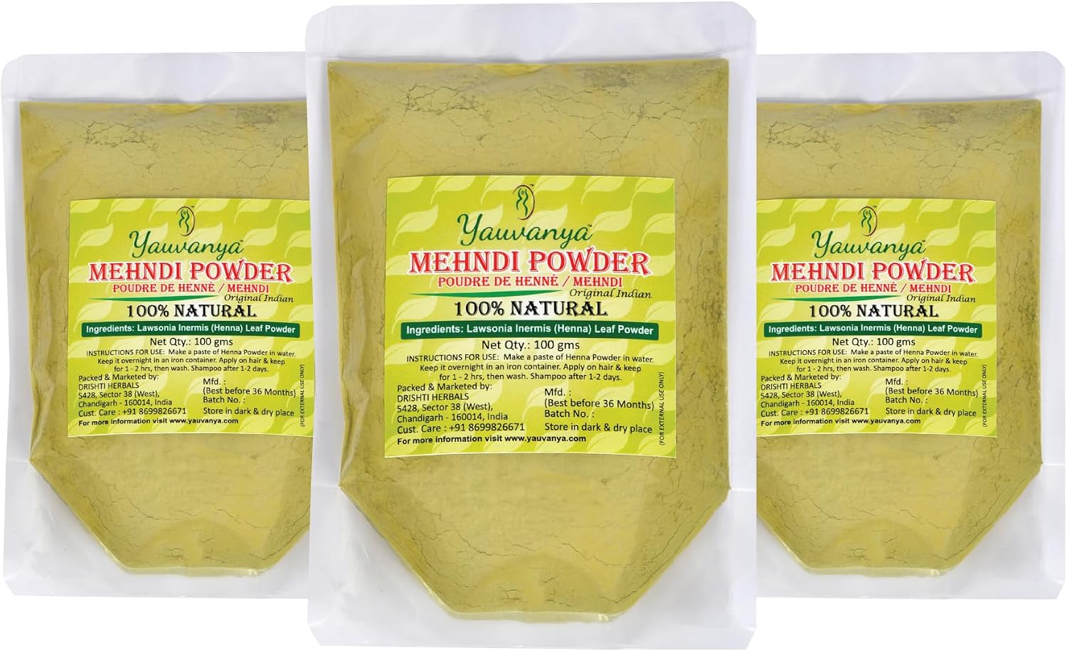 Original Indian Rajasthani Pure and Natural Henna Mehndi for Hair | Natural hair color | No chemicals - 3X100 gms