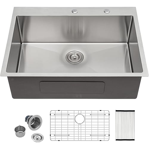 33 Inch Drop In Kitchen Sink - 33x22 Inch Stainless Steel Kitchen Sink Workstation 16 Gauge Single Bowl Deep Basin