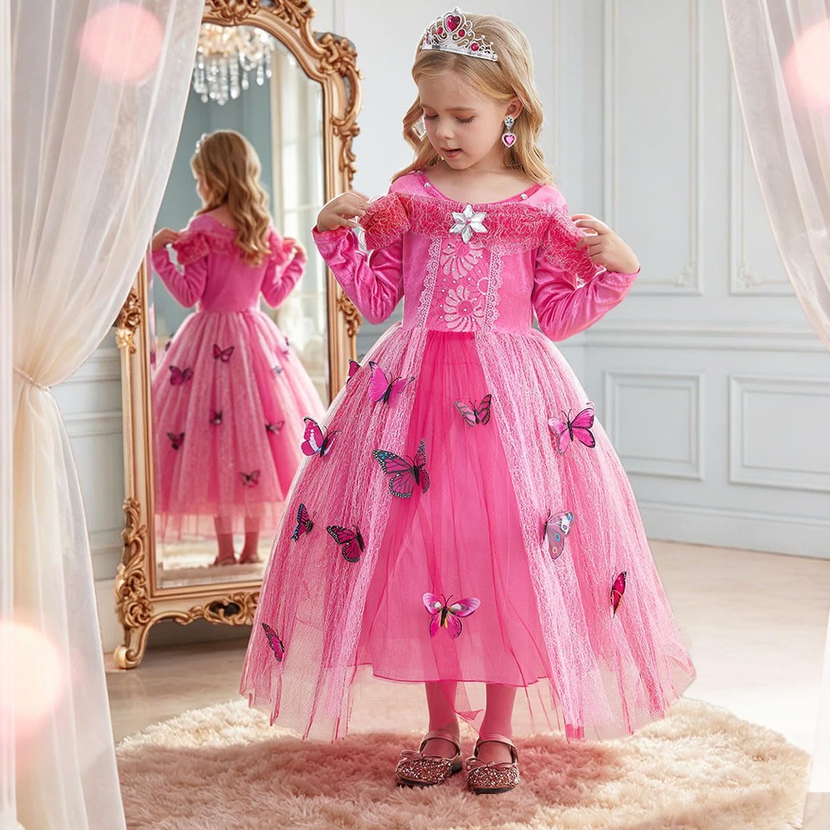 iTVTi Girls Princess Fancy Dress Up Children Long Sleeve Halloween Party Costume