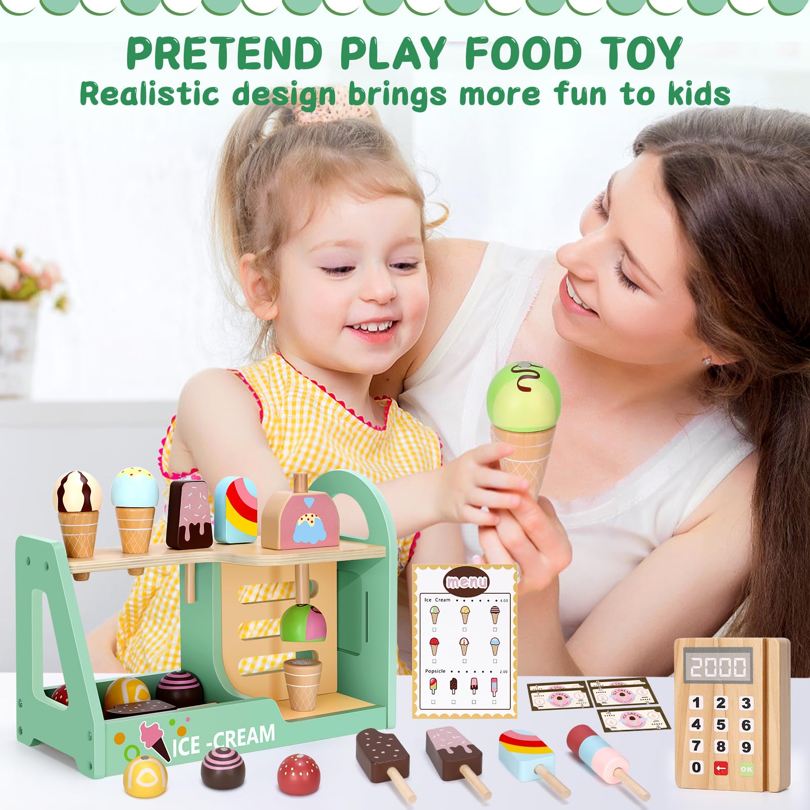 Geschenk Mädchen,Spielzeug Mädchen,Geschenk,Eisdiele Eisladen Kinder Holz,Einkaufsladen Kinder,Kinderküche