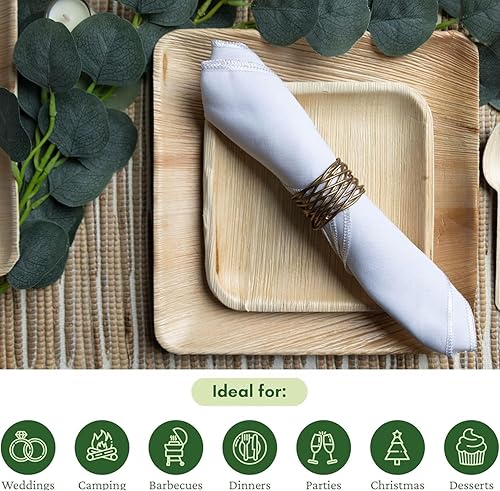 Miniatura 6 de Paquete de 50 platos de hoja de palma Dtocs | ecológicos, compostables, naturales, sin BPA, orgánicos desechables para boda, camping, cena de