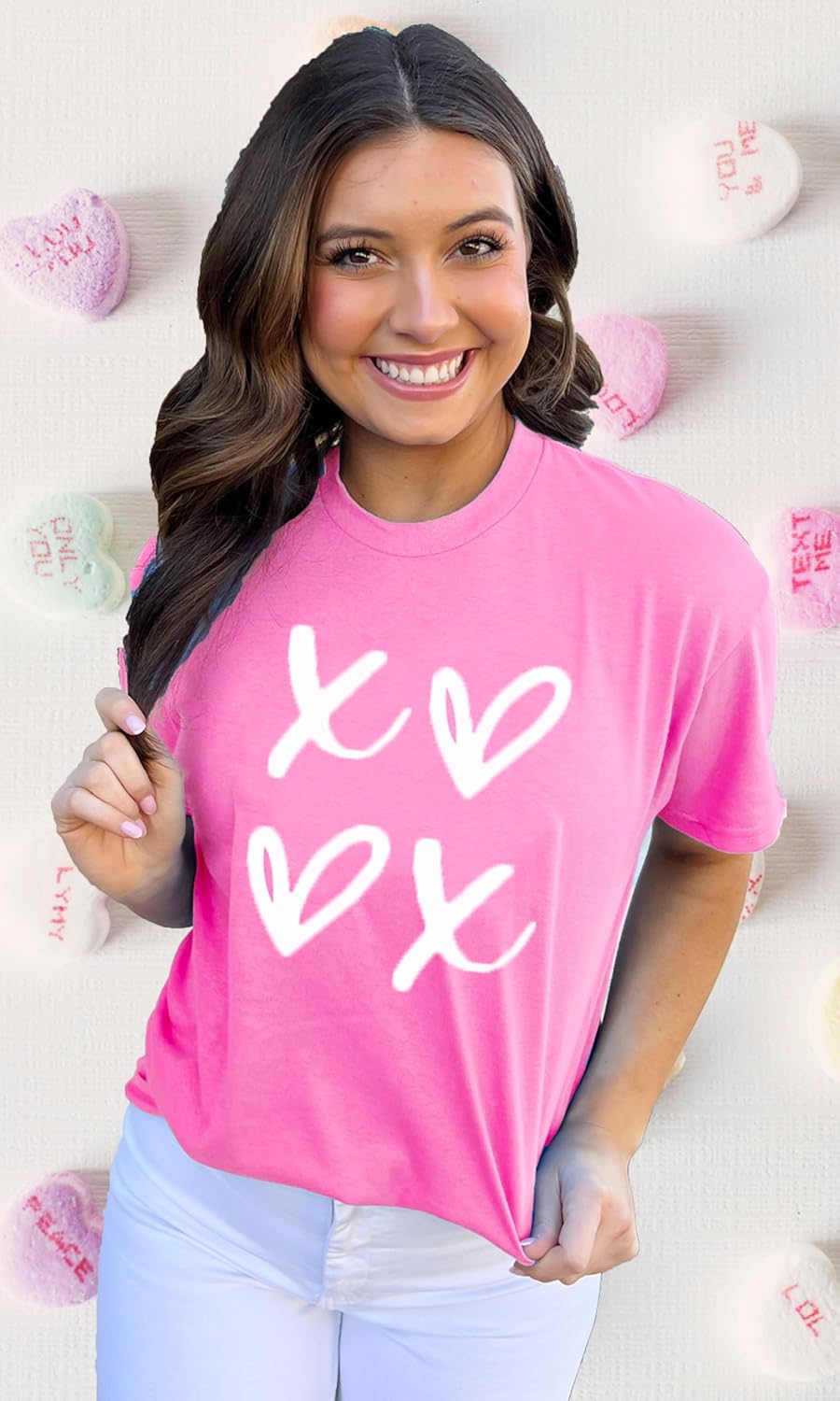 Women Heart Graphic Shirts Valentine's Gift Love Cute T-Shirts Funny Letter Printed Short Sleeve Top - Image 3