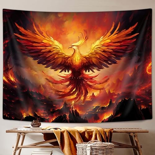 Miniatura 2 de JAWO Tapiz de pájaro fénix de fantasía para hombres, tapiz hippie de animales de anime rojo para colgar en la pared para dormitorio, tapiz estético,