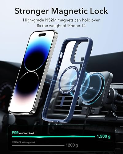 Vista 243 de ESR - Funda para iPhone 15 compatible con MagSafe, funda protectora de grado militar con soporte integrado, cubierta trasera resistente a